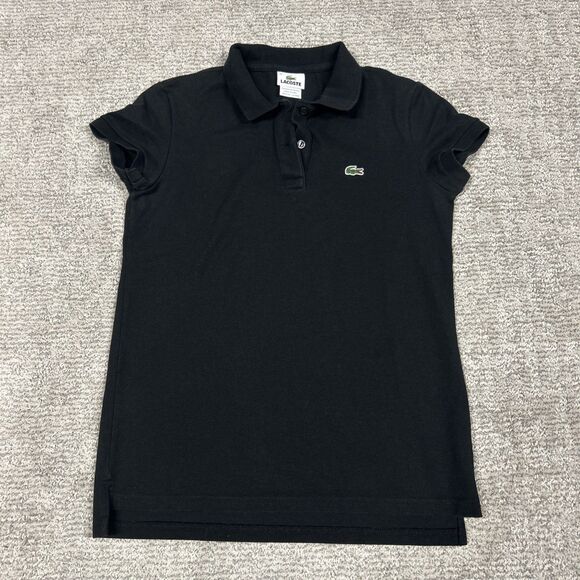 Lacoste Polo Shirt Womens 42 Large Black Slim Fit Short Sleeve Cotton Stretch - Picture 1 of 6